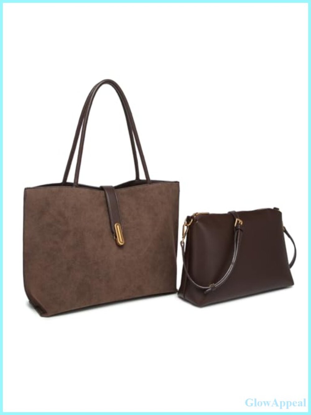 Faux Suede Tote Bag Set 2-in-1 Shoulder Crossbody Handbag Women